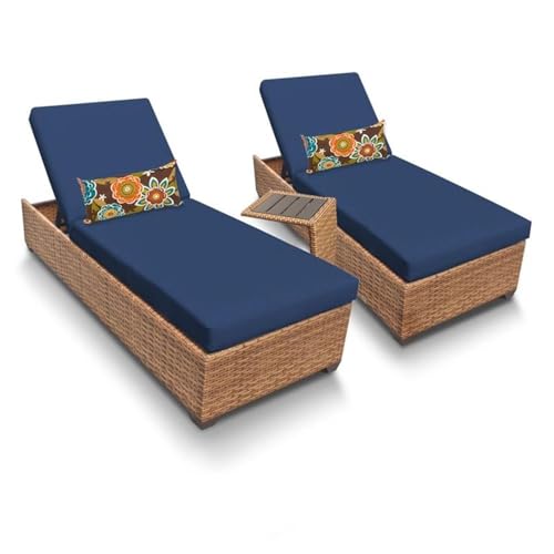 Pemberly Row Contemporary 3-Piece Patio Chaise Lounge Set Blue