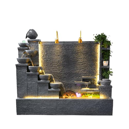 4.92 ft Luxury Elegant Faux Rock Fountain – Vintage Style Garden Home Villa Decor with LED Lights, Waterfall, Crystal Turning Beads, Relief Art for Gift or Decoration.(150 * 38 * 140 CM+Left)