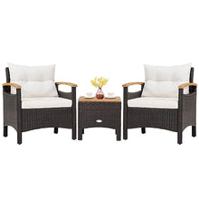 DUYHBAWRS 3PCS Patio Rattan Furniture Set Wooden Armrest Table Top Cushioned Deck