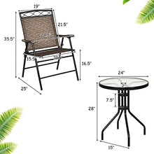 3 PCS Bistro Conversation Patio Pub Dining Set W/ 2 Folding Chairs & Glass Table Round Table