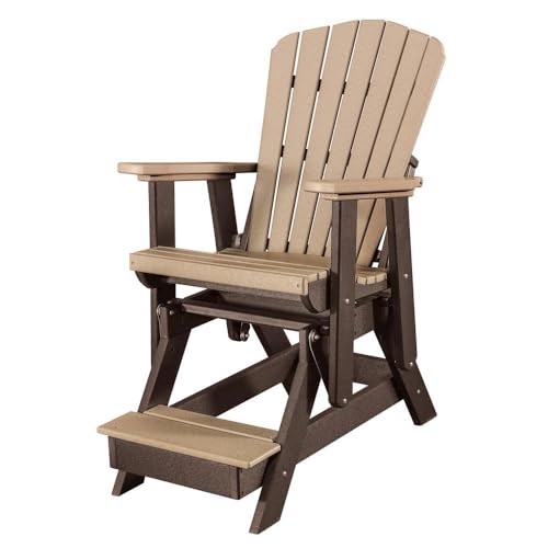 Outdoor Escape Brown Balcony Glider, Cedar Tudor Brown, Elevated Seating, Heavy Duty Poly Lumber, Tall Outdoor Chair, Durable Design
