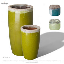 Emissary Home and Garden 18in. L x 34in. H Reef/Lime Stoneware Round Planters with High-fire Treatment (Set of 2)