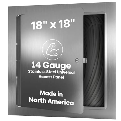 Best 18” x 18” Universal Stainless Steel Access Panel with One Piece Trim Flange, 14-Gauge Access Door for All Flush Surfaces, Rounded Corners, Hidden Hinge, Screwdriver Latch, AMZ-BA-UF-5000-SS