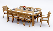 WholesaleTeak 10 Seats 11 Pcs Grade-A Teak Wood Dining Set: 86" Canberra Rectangle Table and 10 Arbor Stacking Chairs (2 Arm & 8 Armless Chairs) #11AB1902