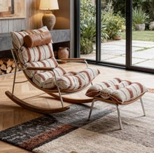 Mid-Century Rocking Chair With Footrest Stainless Steel Frame Lounge