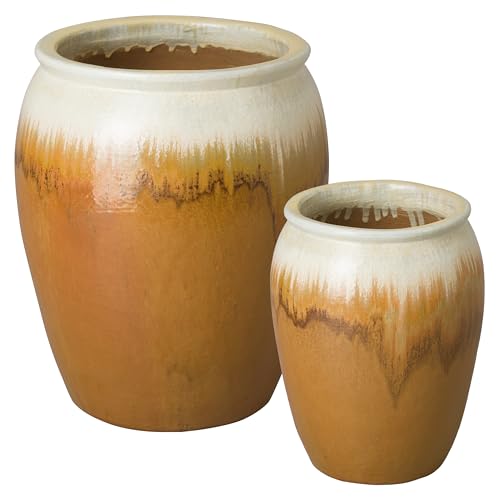 Emissary Amber Stoneware Round Planters Set of 2 23.5in. L x 30in. H