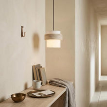 zhongheng Small Pendant Light 7in Japandi Natural Travertine Stone Lampshade, Nordic Lighting Fixture for Kitchen Island Dining Room Bedroom Cafe (Bulb Included)