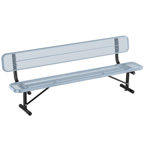 Metal Park Bench for Outside, Outdoor Bench with Backrest & Portable Frame