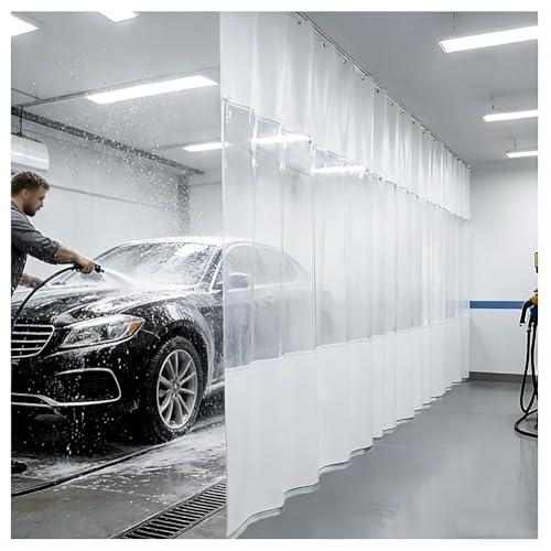 GJMDCMA Industrial Wash Bay Curtains with Eyelets, Garage Divider Curtains, Outdoor Vinyl Curtains for Patio Porch Wash Car Depot(White,6x4.5m/19.7x14.8ft)