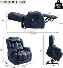 Extra Large Dual Motor Lift Recliner with Massage Heat and Lay Flat