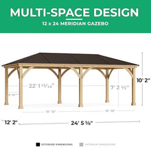 Yardistry 12 x 24 Meridian Cedar Gazebo Pavilion for Patios, Decks, Garden, Backyard, Durable, Aluminum Roof