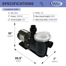 LandShark LS2000 External Pond Pump 2000 GPH 1/3 HP