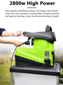 Electric Wood Chipper, 2800W, Small Household, Fruit and Garden Wood Chipper for Wood and Tough Garden Debris