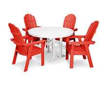 Polywood Vineyard Adirondack 5-Piece Nautical Trestle Dining Set Sunset Red/White