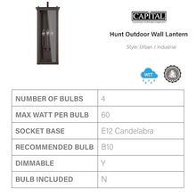 Capital Lighting 934641OZ Hunt Urban/Industrial Clear Glass Rectangular Outdoor Wall Lantern, 4-Light 240 Total Watts, 29" H x 11" W, Oiled Bronze
