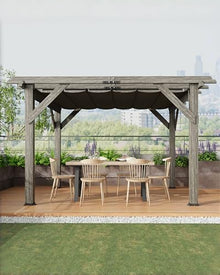 DEXSO 10' x 12' Cedar Wood Pergola with Retractable Shade Canopy Charcoal Gray