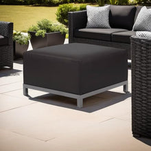 Howard Elliott Collection Axis Patio Ottoman with Cover, Upholstered Footstoll Coffee Table Ottoman Bench, Seating Futniture for Both Indoor & Outdoor Home and Office, Titanium Frame, Atlantis Black