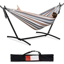 TJYBD Ultimate Comfort Double Hammock with SpaceSaving Steel Stand Heavy Duty Weatherproof and Portable Perfect for Outdoor Patios Gardens Travel (Coffee), 02486