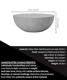 eldimer no.102 GFRC Concrete Coffee Table 35.4” - Handcrafted Round Modern Architectural Table, Weather Resistant, Indoor & Outdoor, 105 lbs Solid Cement Construction for Patio or Living Room