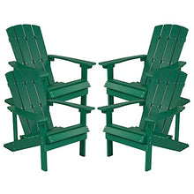 BizChair Poly Resin Adirondack Chair - Green - All Weather - Indoor/Outdoor - Set of 4