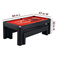 Hathaway Park Avenue 7-ft Pool Table Tennis Combination with Dining Top, Two Storage Benches - Black and Red Felt