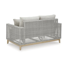 Benzara Yami 59 Inch Outdoor Loveseat with 2 Accent Pillows Gray and Brown