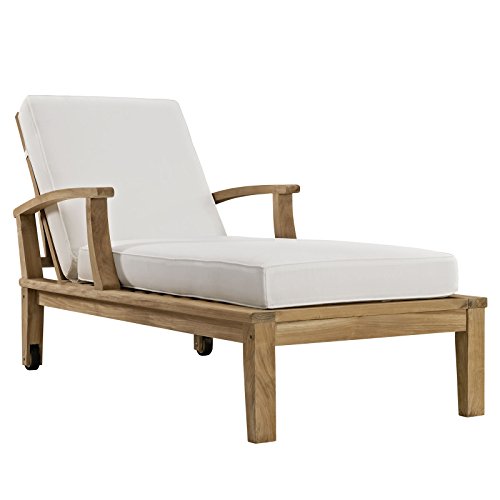Modway Marina Premium Grade A Teak Wood Outdoor Patio Chaise Lounge Chair Natural White