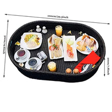 Rattan Woven Floating Food and Drink Holder with Handles, Swimming Pool Floating Tray Table, for Outdoor Summer Swimming Beach Pool Party,Apricot