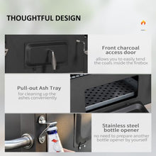 Charcoal Grill with Wheels, Outdoor BBQ Grill with Side Table, Tool Hooks and Bottom Storage Shelf, Heavy Duty Barbecue Smoker Cooking Station for Backyard Camping Party