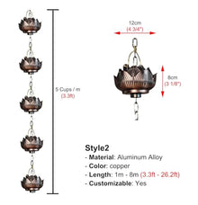 WhamtL Copper Plated Rain Catcher Rain Chain, Cascading Hanging Rain Gutter Chains for Gutter, Adjustable Rain Chains Waterfall Water Catcher(Style2,7.5m (24.6ft))