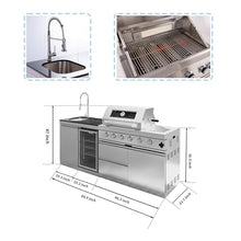 TYMMC 85 Inch 4 Burner 72000 BTU Stainless Steel Outdoor Gas Barbecue Island Grill with Wine Cooler Rotisserie Kit Granite Countertops Sink