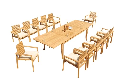 13-pc Outdoor Teak Dining Set: 122" Atnas Table & 12 Clipper Arm Chairs