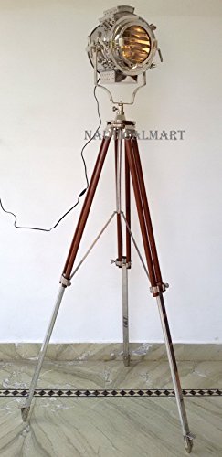 Hollywood Chrome Finish Wooden Tripod Floor Lamp Search Light for Living Room by Nauticalmart