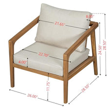 Christopher Knight Home Set of 2 Leland Patio Furniture Acacia Wood Club Chairs, Outdoor Lounge Chair, Relaxing Armchair/Accent Chair, Removable Cushion, Deep Seating, Sturdy Construction, Teak+Beige