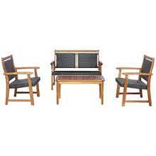 4 PCS Patio Rattan Furniture Set Acacia Wood Frame Sofa Loveseat Garden Single Sofa, Onesize