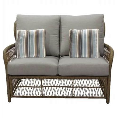 Four Seasons Courtyard Positano Wicker Loveseat Bench with 2 Accent Pillows