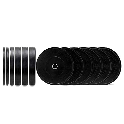 OneFitWonder Fringe Sport Bumper Weight Plate Sets - Low Odor Virgin Rubber - 370lbs