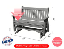 Amish Craftsmanship Made in USA 3-Person 5FT Plastic Poly Lumber Wood Glider Premium Colors HDPE with No wood fibers Memorial Patio Porch Glider Mission Series English design 1000 lbs Limit