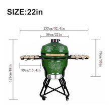 26in Ceramic BBQ Grill, Ceramic Smoker with Stainless Steel Grates,Thermometer, 2 Wooden Handle,Outdoor Cooking,Camping,Picnic(E,22in)