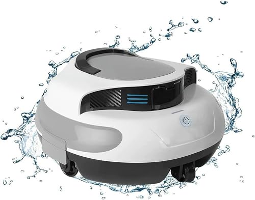 Cordless Robotic Pool Cleaner, Pool Vacuum Lasts 100 Mins, 5000mAh Rechargeable Battery, Self-Parking, LED Indicator for Above/In-Ground Flat Pools up to 1000 sq.ft