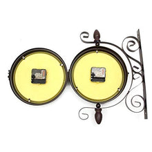 EliteBloom Wall Clock Garden Clocks Outdoor Waterproof, Classical Double-Sided Rotation Metal Rack for The Mounted Battery Powered Outside Coffee Bar Round Station,