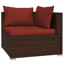 KTHLBRH Brown Poly Rattan and Cinnamon Red Cushions Garden Lounge Set, 4-Piece Outdoor Patio Furniture for Backyard, Balcony, Durable Weather-Resistant Modular Seating