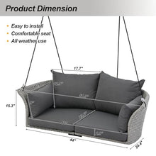 51.9" 2-Person Hanging Seat Rattan Woven Swing Chair Porch Swing with Ropes & Cushions, Waterproof Sun-Resistant Outdoor Garden Furniture, 500 LBS Capacity, Easy Installation (Gray)