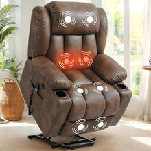 UOPYNE Oversized Power Lift Recliner Chair with Heat and Massage, Large Leather Electric Lounge Seating for Seniors, Big Reclining Sofa with USB Ports and Cup Holders