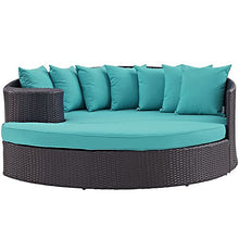 Modway Convene Wicker Rattan Outdoor Patio Poolside Sectional Sofa Daybed with Cushions in Espresso Turquoise