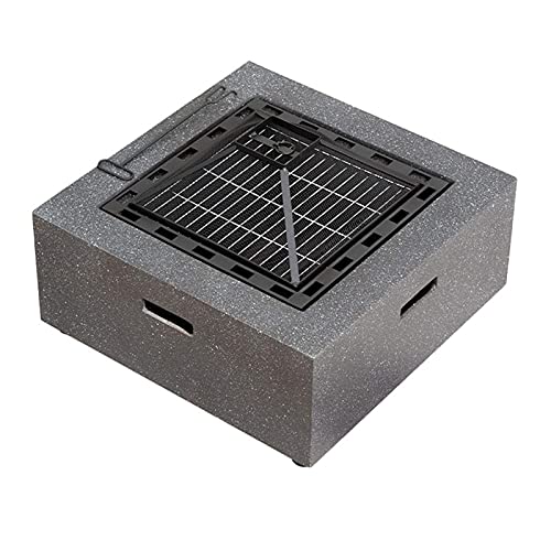 Small Firepit, Square Fire Pit with BBQ Grill Shelf, Outdoor Fireplace an Edging of Artificial Stone for Garden Decoration, Campfire, Barbecue, Camping