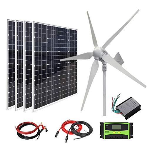 AUECOOR 1280 Watts 48V Wind Solar Power Kit for Boat RV Home: 4 x 120W High Efficiency Monocrystalline Solar Panel + 800W Wind Turbine + Accessories