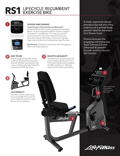 Life Fitness RS1 Recumbent Indoor Cycling Exercise Bike with Go Console Titanium