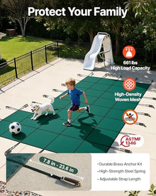 VEVOR Inground Pool Safety Cover Fits 18x36 ft Rectangular Pools with 4x8 ft Right End Step, Triple-Stitched High Strength Mesh PP, Great Rain Permeability, Installation Hardware Included
