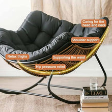 RUYICZB Outdoor Rocking Chair, Patio Wicker Egg Chair, Indoor & Outdoor Comfy Oversized Papasan Chair with Padded Cushion, Royal Rattan Rocker for Front Porch, Garden, Patio,Black